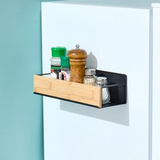 Meo 廚房磁吸木質冰箱收納架, 黑色, 1個