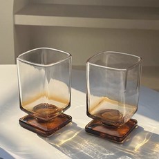 프렌치마르스 CM296 글라스 스퀘어 홈카페 유리컵 180ml, 브라운, 2개