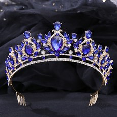 LUNA GLAM 自助婚紗巴洛克藍水晶皇冠 H1335, 1個, 金色藍色