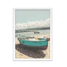 室內裝潢現代風景薄荷船海報 + 木質畫框, 白色
