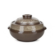 韓式傳統雙耳陶瓷印花砂鍋+印花鍋蓋, 直徑 12.7 厘米 x 高 9.8 厘米, 1個