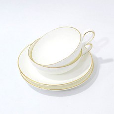 品茶師骨瓷茶杯 2件 + 茶杯杯墊 2件, 白底金邊, 1套