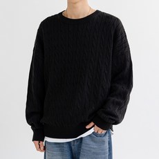 男士可水洗寬鬆版圓領麻花針織衫