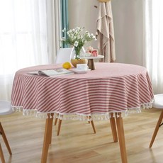 파라주니 코튼 태슬 식탁보 스트라이프 원형 테이블 매트 HJ1416, 레드, 1개, 120cm