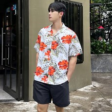 HERRINGBONE apparel 男士花朵短袖寬鬆版夏威夷度假風襯衫 NI103