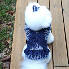 RARE MINX 狗狗可愛蕾絲牛仔連身裙, 藍色, 1個