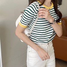 Lemon Soul Haniel 女款條紋撞色針織短袖T恤