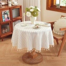 파라주니 감성 시스루 스트라이프 원형 테이블 커버 식탁보 HJ1417, 화이트, 1개, 100cm