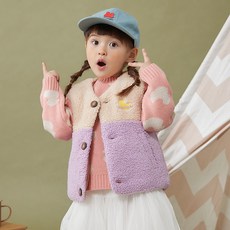 pancoat 大眼鴨印花拚色抓絨背心
