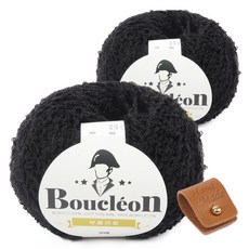 브랜드얀 부클레옹 뜨개실 2p + 솔트레지 + 가죽라벨 세트, 302블랙(뜨개실), 골드(솔트레지), 카멜(라벨), 1개