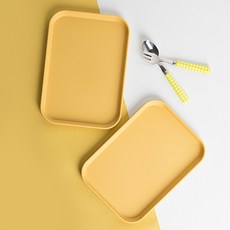 環保粉彩託盤 咖啡廳方形託盤, 2個, 黃色