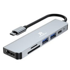 POWERRIDER 6合1PD充電傳輸集線器 HB-P6, 鈦金灰, 1個