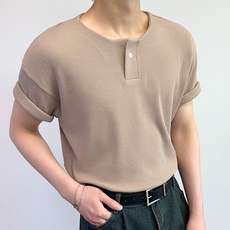 CONFIAR 男士單扣華夫格針織短袖T恤 TC9012