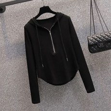 Goodif 女款春秋換季長袖拉鍊修身基本款日常穿搭連帽T恤
