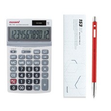 모나미 계산기 MC-122 + 153 아이디 볼펜, 그레이(계산기), 블랙(볼펜 잉크), Tangerine(볼펜 바디), 1세트