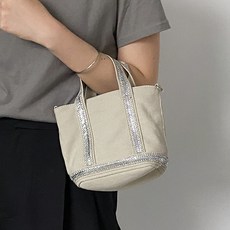 方塊水鑽亮片迷你包 斜背包 托特包, 米色