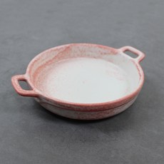 Dalsogum 韓國製陶瓷義大利麵早午餐炒飯粉紅雪酪雙耳擺盤餐盤 小, 1個, 粉紅色 + 紅色