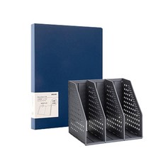 deLi 3折折疊迷你書架+時尚透明文件夾20p套組79003-B03132, 黑色（書架）、深藍色（透明文件）, 1套