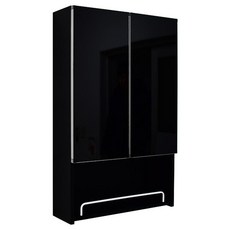 PlusBrand 簡約開放式鏡面雙門浴室櫃, 黑色, 1個