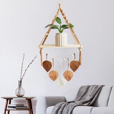 파라다이소 PDS홈데코 리프 드림 인테리어 벽장식 마크라메 행잉 선반, 브라운