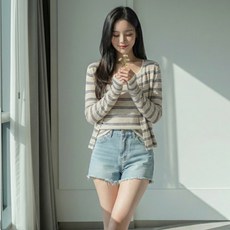 ViVEMO 莓果條紋無袖上衣 + 開襟衫套裝 12591