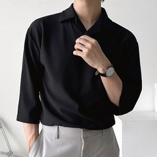 Dangun 男士大尺碼開衩領七分袖T恤