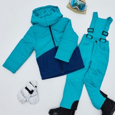 F.leader 兒童方塊素色滑雪外套 + 吊帶褲套裝