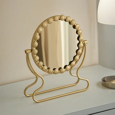 Ttabongoppa 復古花框室內裝飾桌鏡 圓形 JNHA2316, 金色