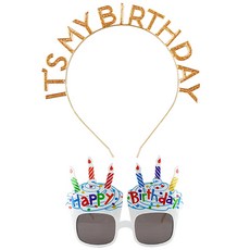 조이파티 메탈릭 생일 머리띠 + 컵케익 안경 세트, 1세트, 골드(머리띠), 화이트(안경)