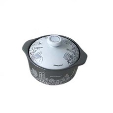 韓式傳統雙耳陶瓷城市印花砂鍋+城市印花鍋蓋組 灰色, 1個, 13cm