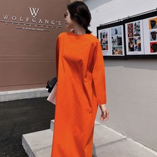 엘쏘 여성용 롱 옆트임 무지 라운지 웨어 긴팔 원피스 빅사이즈 포함