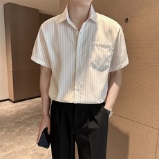 남성용 DM 버티컬 스트라이프 반팔 셔츠