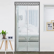 dashop 魔鬼氈黏貼式房門玄關用一體式磁吸EVA透明防風門簾 灰色, 1個