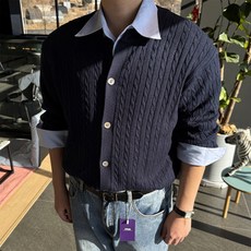 Meosidda 男款圓領麻花Oversize針織開襟衫