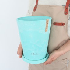 MORIANN 大理石紋彩色塑膠霧面花盆 + 底盤套組, 1套, 玉綠色