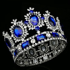 Luna Glam 花朵鑽石珠寶自助婚紗皇冠 WC836, 銀藍色, 1個