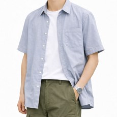 Guystory 男士Spin寬鬆版夏季牛津休閒短袖襯衫