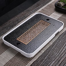 JNJ 黑色簡約茶几茶具托盤 茶盤 儲水排水兩用 大號 43 26cm, 白色, 1個