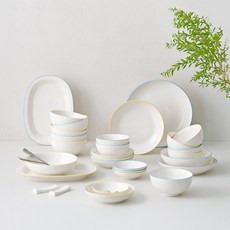 LENANSE Ciel 6人餐具組 33p, 1套, 飯碗 6p + 湯碗 6p + 小菜盤 4p + 中菜盤 4p + 大菜盤 2p + 多用途碗 2p + 筷匙架 6p + 圓盤 + 橢圓盤 2p, 黃色, 藍色