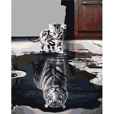 The Whale DIY油畫名畫繪製 50 x 40 cm 貓咪, 水中倒影的貓咪