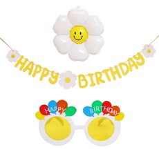 JOYPARTY 雛菊生日拉旗 + 小型氣球 + 生日氣球眼鏡組, 1套, 混合色