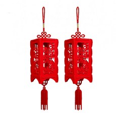 小麥購物 新年春節大紅方形毛氈節慶掛飾 年年有餘 L903 2個, 紅色