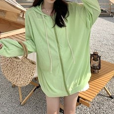 마켓에이 여성용 컬러 시스루 후드 가디건 R