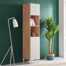 비앙스 켈른 틈새 2도어 수납장 400 방문설치, 오크 + 그레이