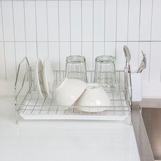 4BNK 迷你碗盤瀝水架, 銀色, 1個, 1層