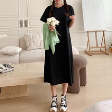 Tomatofactory 女款 Bentley 防風後口袋短袖長版連身裙, 黑色