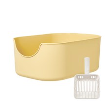 Kangjipsa 貓砂盆 L號+塑膠貓砂鏟, 黃色(貓砂盆)