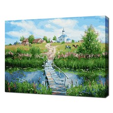 Ecosol 自助油畫 28色風景畫 DIY名畫繪製 40 x 50公分, 埃文利村的夏天-前往教堂的路