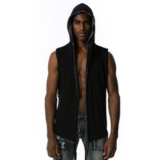 Leon男款健身訓練無袖連帽拉鍊T恤 HR448