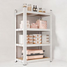 Bmyx 堅固耐用 組合式鐵製層架, 4層, 白色